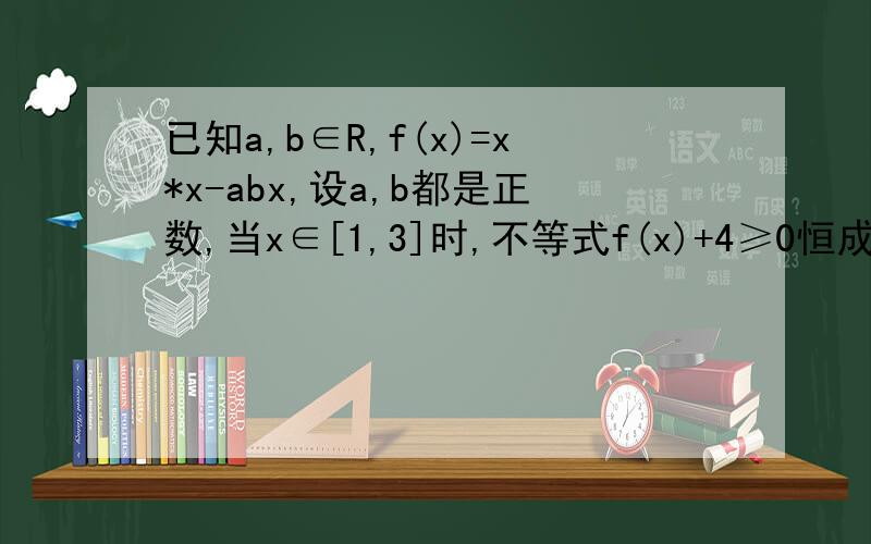 已知a,b∈R,f(x)=x*x-abx,设a,b都是正数,当x∈[1,3]时,不等式f(x)+4≥0恒成立,求a的取值范围