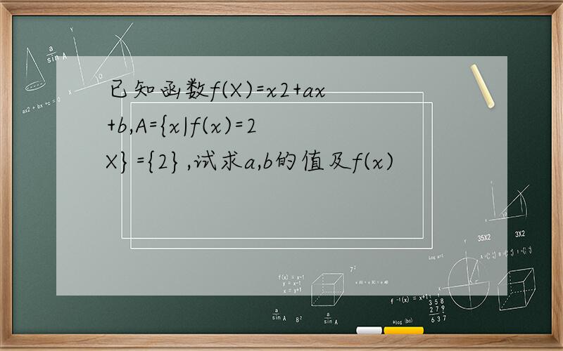 已知函数f(X)=x2+ax+b,A={x|f(x)=2X}={2},试求a,b的值及f(x)