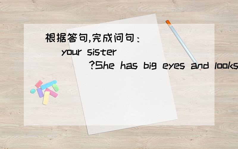 根据答句,完成问句：_____ your sister ____?She has big eyes and looks young.