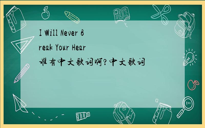 I Will Never Break Your Hear谁有中文歌词啊?中文歌词