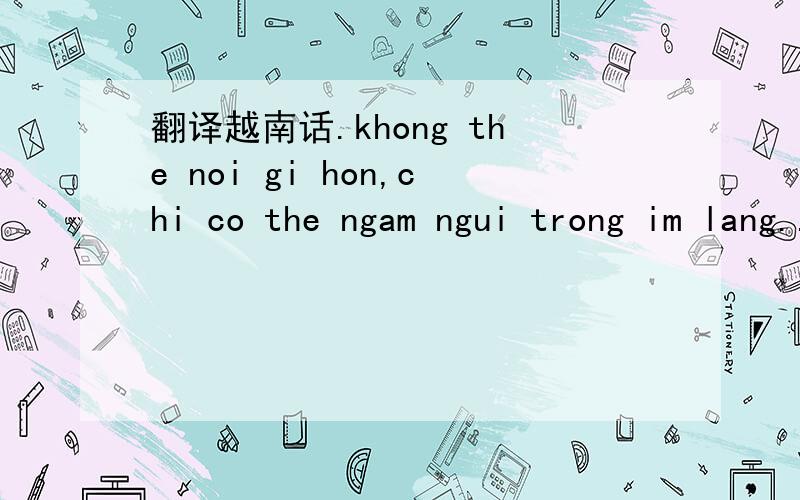 翻译越南话.khong the noi gi hon,chi co the ngam ngui trong im lang...!请帮我翻译这句话,谢谢.