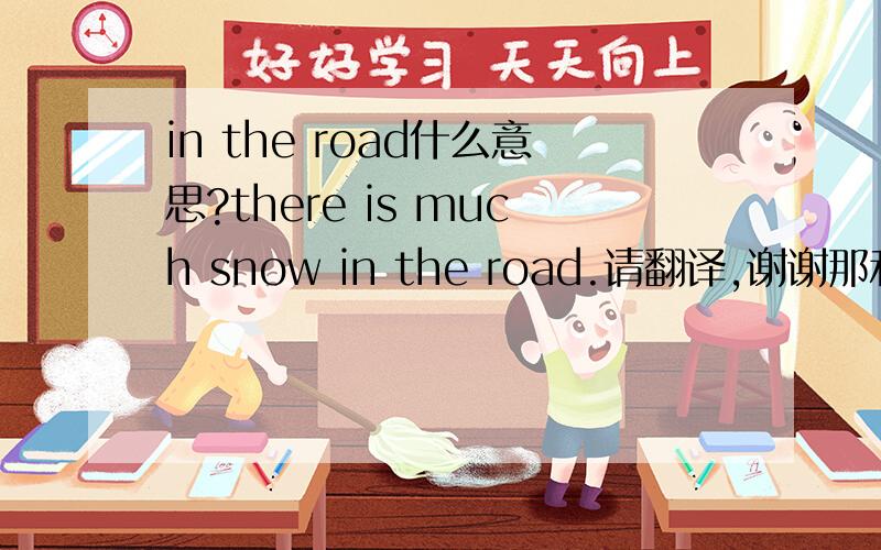 in the road什么意思?there is much snow in the road.请翻译,谢谢那和on the road 有什么区别啊