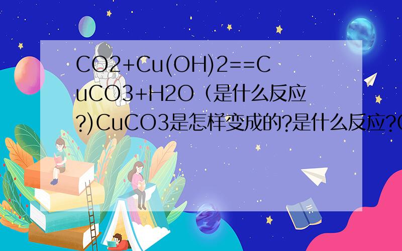 CO2+Cu(OH)2==CuCO3+H2O（是什么反应?)CuCO3是怎样变成的?是什么反应?CuCO3·Cu(OH)2==2CuO+CO2+H2O这个呢?
