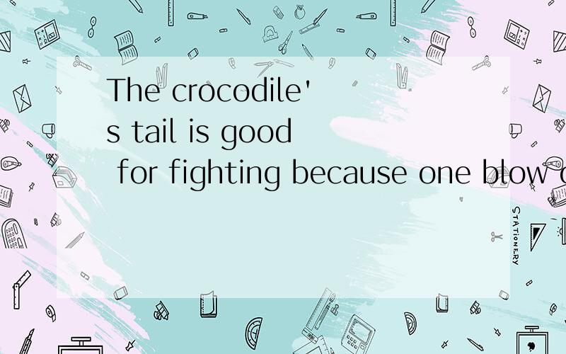 The crocodile's tail is good for fighting because one blow of it will knock down a man or even abig animal at once.中it指代什么