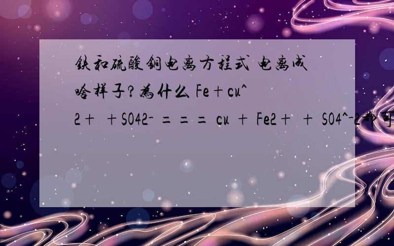 铁和硫酸铜电离方程式 电离成啥样子?为什么 Fe+cu^2+ +SO42- === cu + Fe2+ + SO4^-2都可以删除掉?