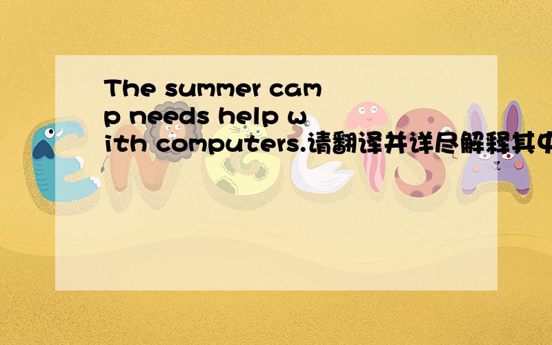 The summer camp needs help with computers.请翻译并详尽解释其中语法知识!