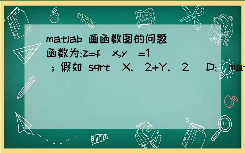 matlab 画函数图的问题函数为:z=f(x,y)=1 ; 假如 sqrt(X.^2+Y.^2) D:\matlab\toolbox\matlab\graph3d\mesh.mOn line 93 ==> hh = surface(x,y,z,'FaceColor',fc,'EdgeColor','flat','FaceLighting','none','EdgeLighting','flat');Error in ==> D:\matlab\w