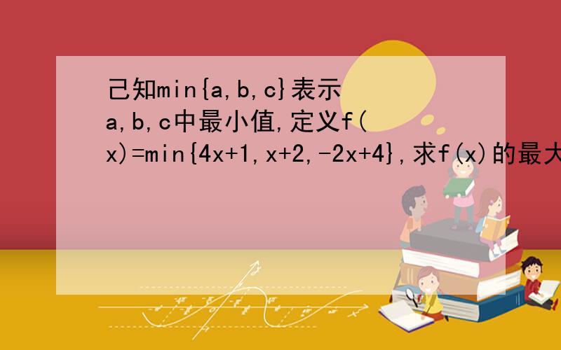 己知min{a,b,c}表示a,b,c中最小值,定义f(x)=min{4x+1,x+2,-2x+4},求f(x)的最大值,要有大概的过程