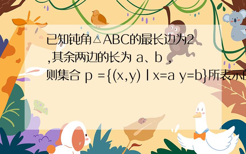 已知钝角△ABC的最长边为2,其余两边的长为 a、b ,则集合 p ={(x,y)|x=a y=b}所表示的平面图形面积等于
