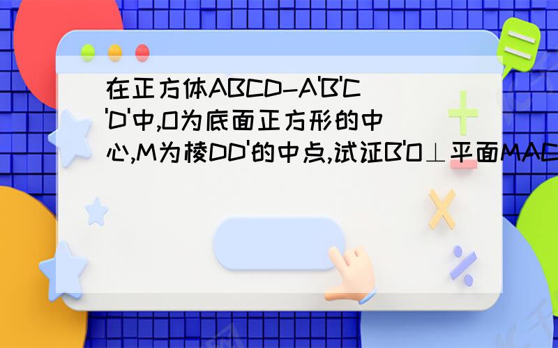 在正方体ABCD-A'B'C'D'中,O为底面正方形的中心,M为棱DD'的中点,试证B'O⊥平面MAC