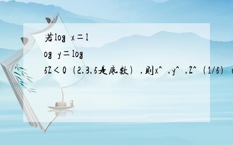 若log₂x＝log₃y＝log5Z＜0﹙2,3,5是底数﹚,则x^½,y^⅓,Z^﹙1/5﹚的大小关系若log₂x＝log₃y＝log5Z＜0﹙5是底数﹚,则x^½,y^⅓,Z^﹙1/5﹚之间的大小关系是最好有详细解析.