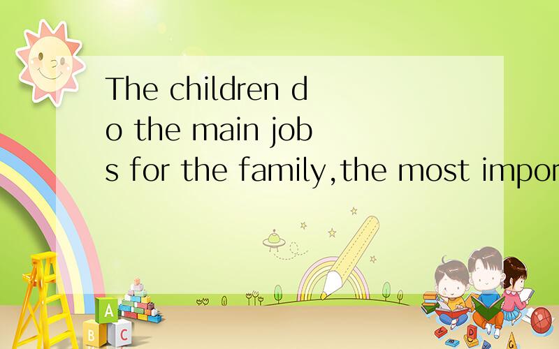 The children do the main jobs for the family,the most important of which is bringing the water from the wells.谁能说明 of which is 的语法?