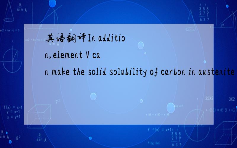 英语翻译In addition,element V can make the solid solubility of carbon in austenite decrease,which increases the instability of austenite and make the Ms temperature rise,and further increase the tendency of martensite formation.Moreover,the morph