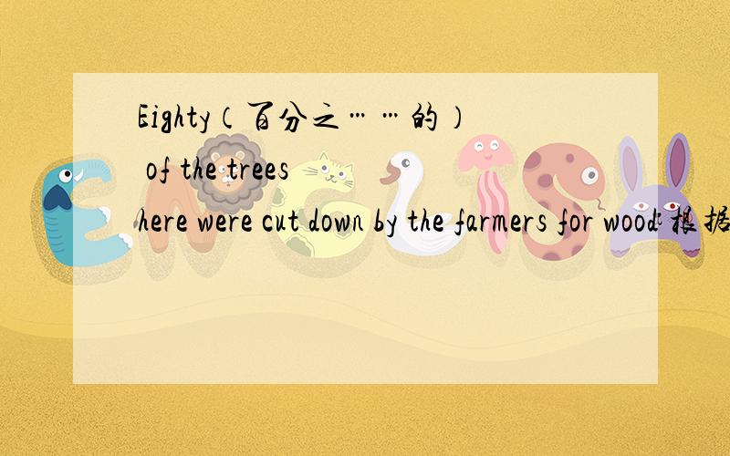 Eighty（百分之……的） of the trees here were cut down by the farmers for wood 根据提示完成句子