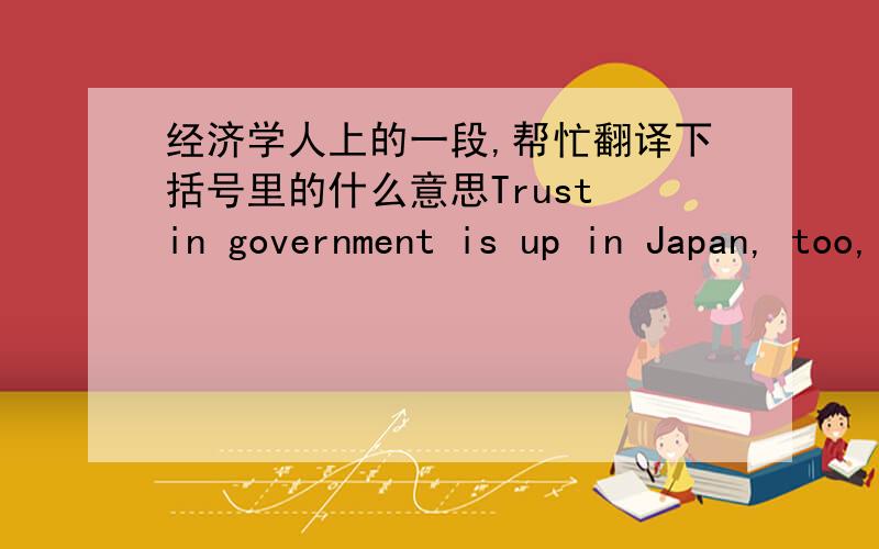 经济学人上的一段,帮忙翻译下括号里的什么意思Trust in government is up in Japan, too, from 42% to 51%, but this pales beside the remarkably high and increased levels of trust reported in government in Brazil, 85% this year, up from