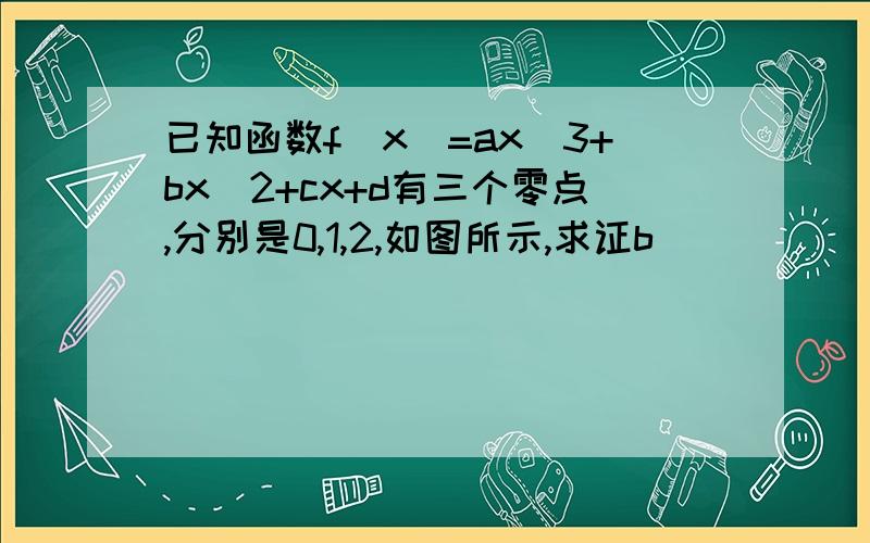 已知函数f(x)=ax^3+bx^2+cx+d有三个零点,分别是0,1,2,如图所示,求证b