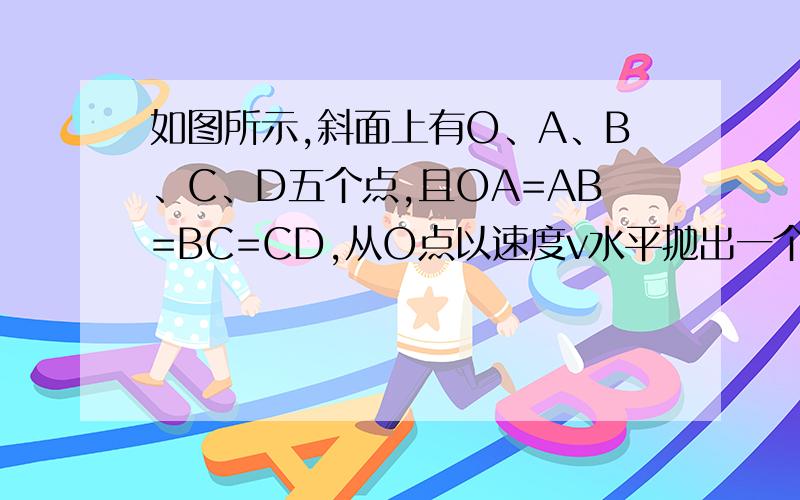 如图所示,斜面上有O、A、B、C、D五个点,且OA=AB=BC=CD,从O点以速度v水平抛出一个物体,物体落在B点,若从O点以速度v/2水平抛出一个物体,不计空气阻力,则物体落在斜面上的A O与A之间某一点B A与B