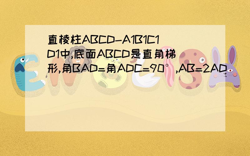 直棱柱ABCD-A1B1C1D1中,底面ABCD是直角梯形,角BAD=角ADC=90°,AB=2AD