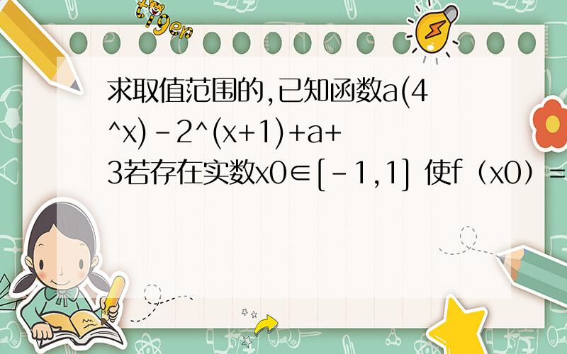 求取值范围的,已知函数a(4^x)-2^(x+1)+a+3若存在实数x0∈[-1,1] 使f（x0）=4,求实数a的取值范围