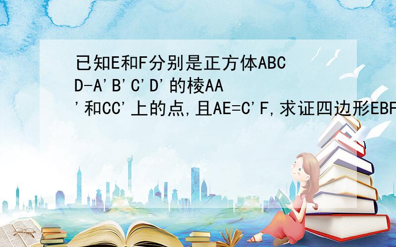 已知E和F分别是正方体ABCD-A'B'C'D'的棱AA'和CC'上的点,且AE=C'F,求证四边形EBFD'是平行四边形
