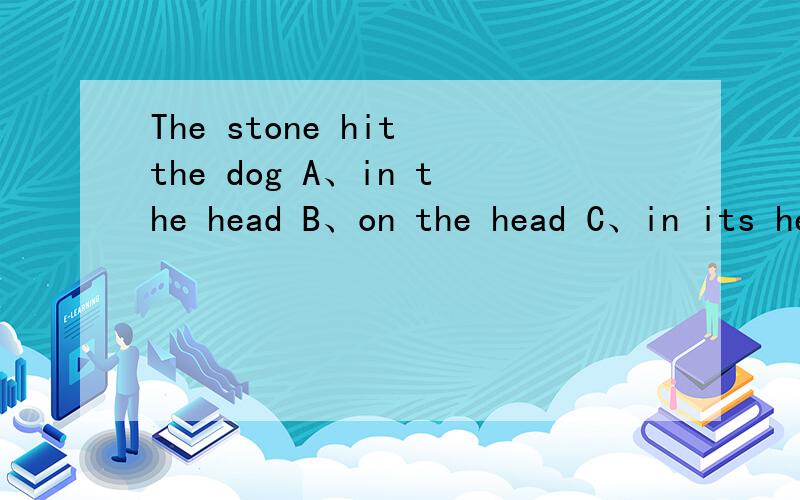 The stone hit the dog A、in the head B、on the head C、in its head D、on its head .