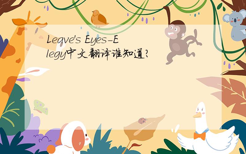 Leave's Eyes-Elegy中文翻译谁知道?