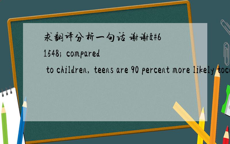 求翻译分析一句话 谢谢 compared to children, teens are 90 percent more likely tocomparedto children, teens are 90 percent more likely to use mental health services.