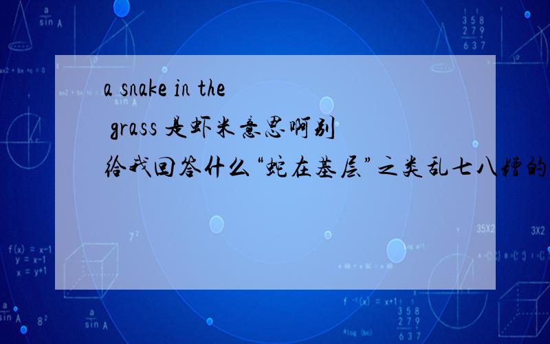 a snake in the grass 是虾米意思啊别给我回答什么“蛇在基层”之类乱七八糟的翻译,反正我知道这个是一则谚语!