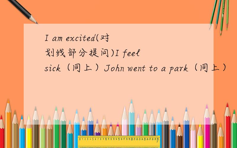 I am excited(对划线部分提问)I feel sick（同上）John went to a park（同上）