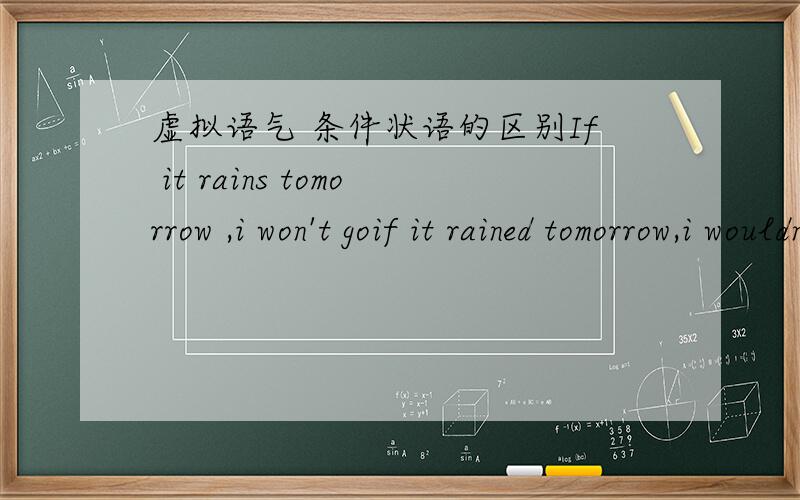 虚拟语气 条件状语的区别If it rains tomorrow ,i won't goif it rained tomorrow,i wouldn't go.哪句是虚拟语气,哪句是条件状语,什么情况下用虚拟?什么情况下用条件状语?