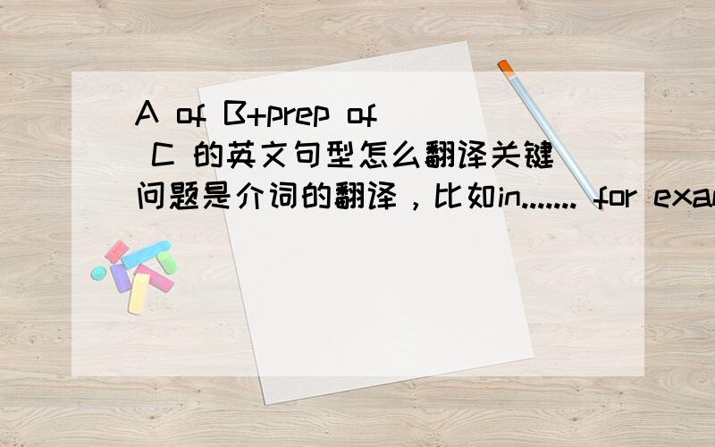 A of B+prep of C 的英文句型怎么翻译关键问题是介词的翻译，比如in....... for example:Use of Atomic Absorption Spectrometry in Assessment of Biomonitor  Plants for Lead，Cadmium and Copper Pollution....translation