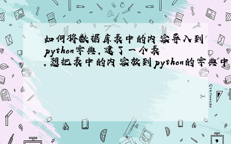 如何将数据库表中的内容导入到python字典,建了一个表,想把表中的内容放到python的字典中字典类型{'a':{'b':'c','d':'e'},表是a b ca d e
