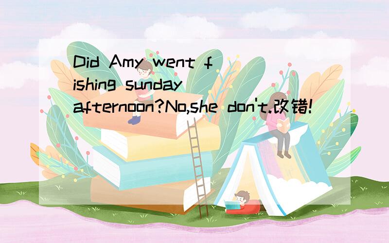 Did Amy went fishing sunday afternoon?No,she don't.改错!