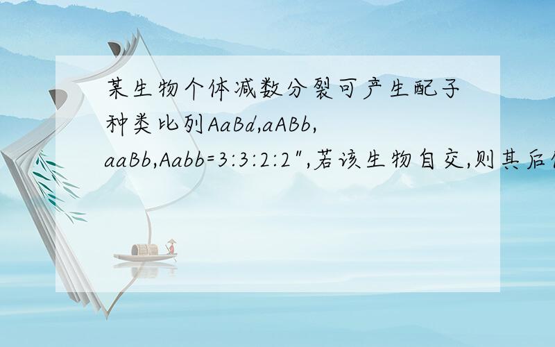 某生物个体减数分裂可产生配子种类比列AaBd,aABb,aaBb,Aabb=3:3:2:2