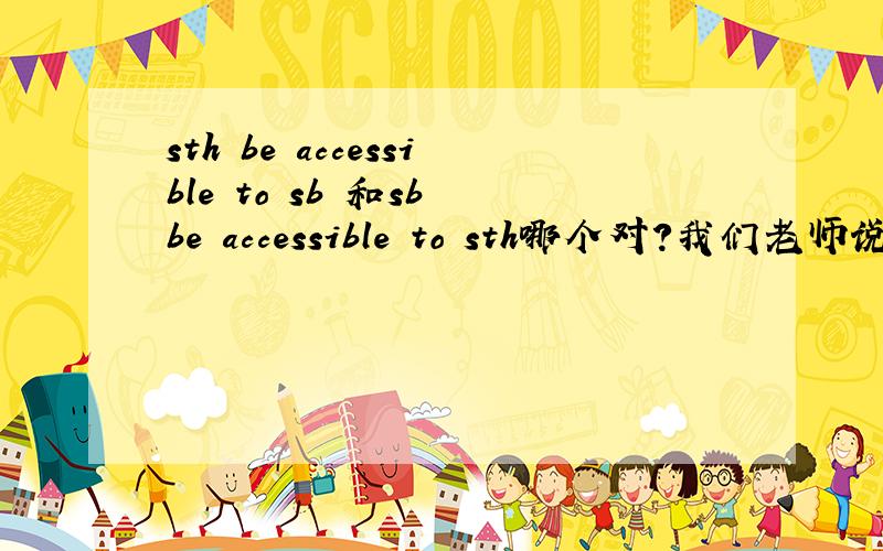 sth be accessible to sb 和sb be accessible to sth哪个对?我们老师说应该是sth be accessible to sb外面补课说是sb be accessible to sth哪个对啊?还有到底是sb be available to sth还是sth be available to sb?