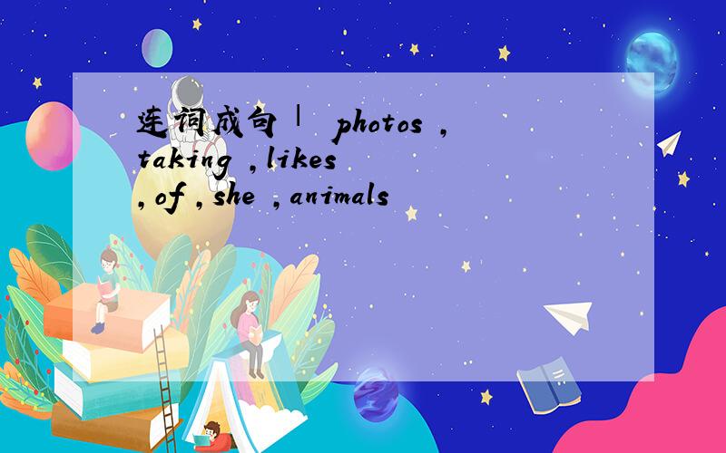 连词成句Ⅰ photos ,taking ,likes ,of ,she ,animals