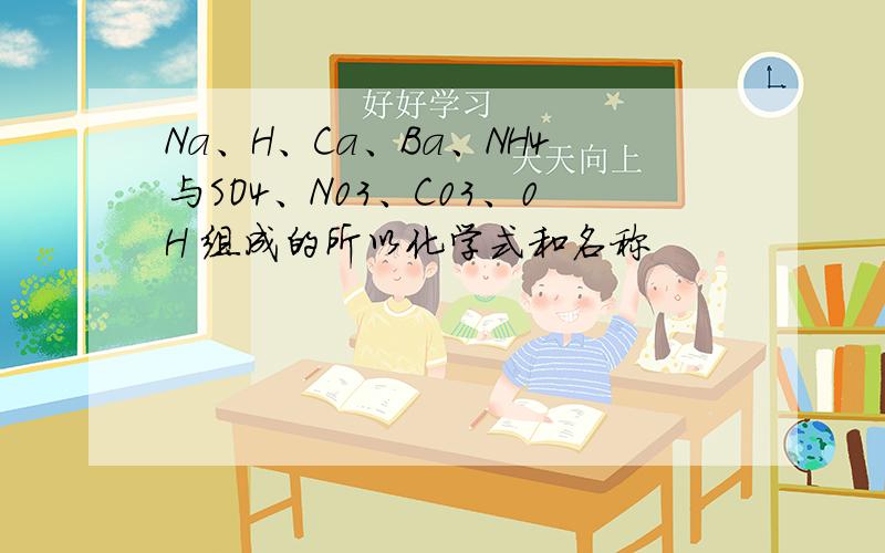 Na、H、Ca、Ba、NH4与SO4、N03、C03、0H 组成的所以化学式和名称