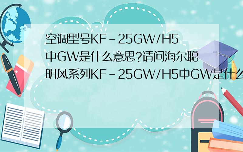 空调型号KF-25GW/H5中GW是什么意思?请问海尔聪明风系列KF-25GW/H5中GW是什么意思?还有这个能带多大面积的房间呢?