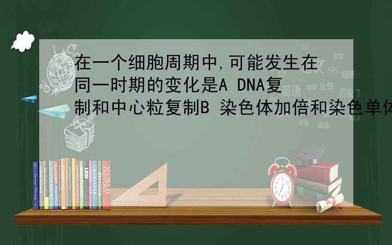 在一个细胞周期中,可能发生在同一时期的变化是A DNA复制和中心粒复制B 染色体加倍和染色单体形成C 细胞板出现和纺锤体出现D 着丝点分裂和同源染色体分离